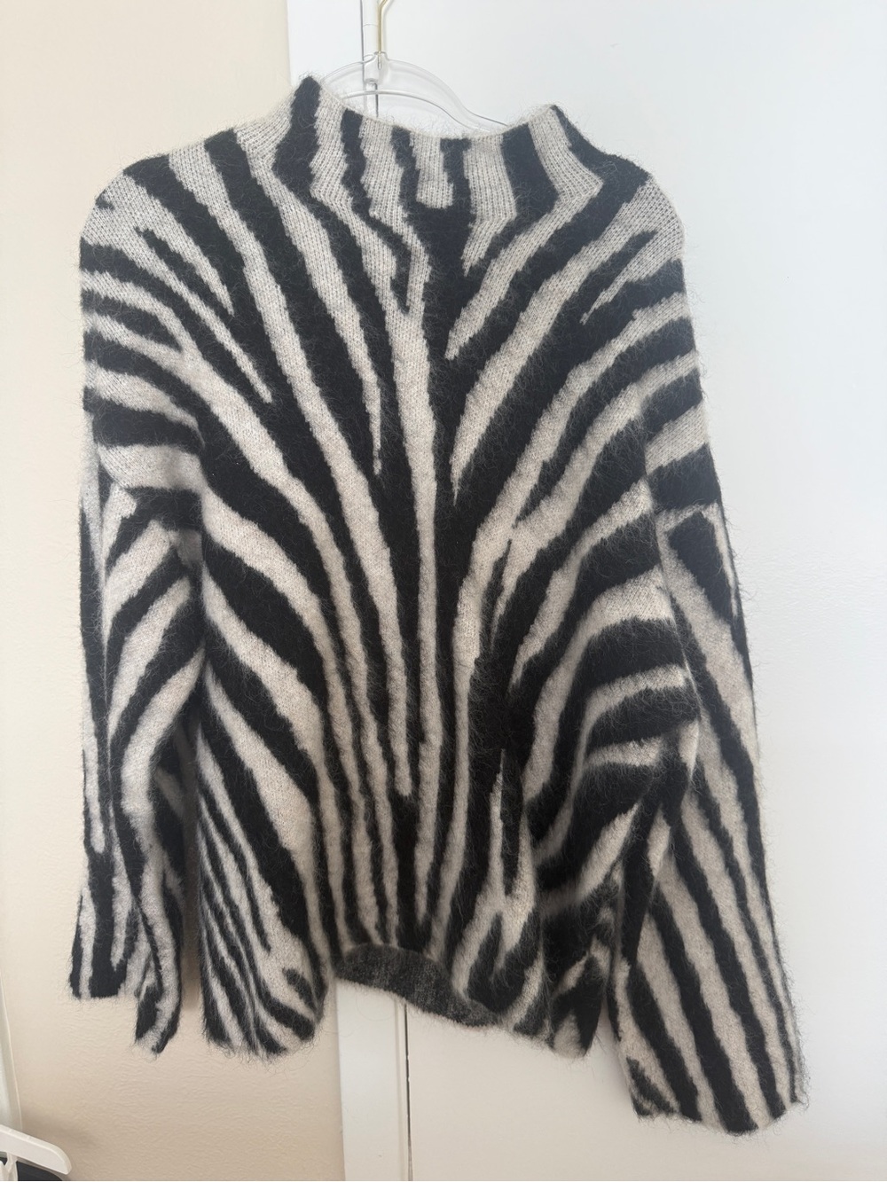 Zebra Mohair Wool Blend Mockneck Sweater
